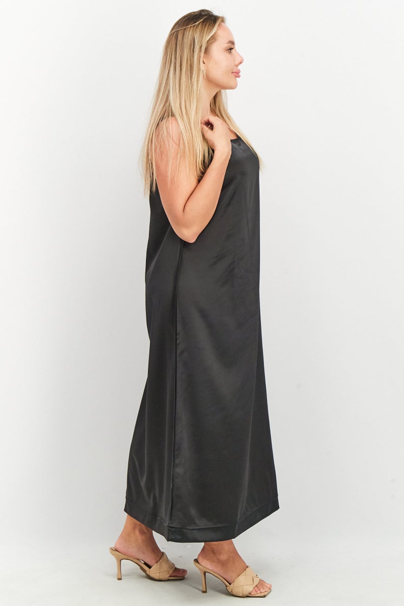 NA-KD Women Plain Satin Maxi Dress, Black - Image 3